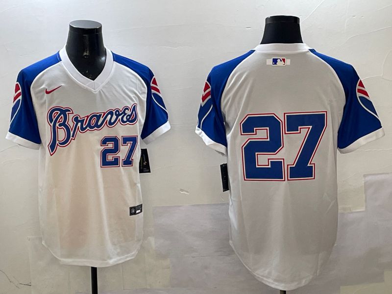 Men Atlanta Braves #27 No Name White Throwback Game 2025 Nike MLB Jersey style 1